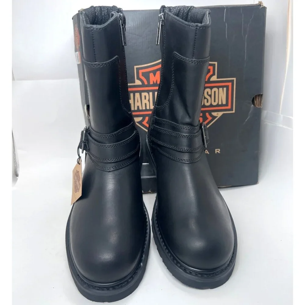Harley Davidson Men Booker Boots Black Leather Motorcycle Boots Size 13